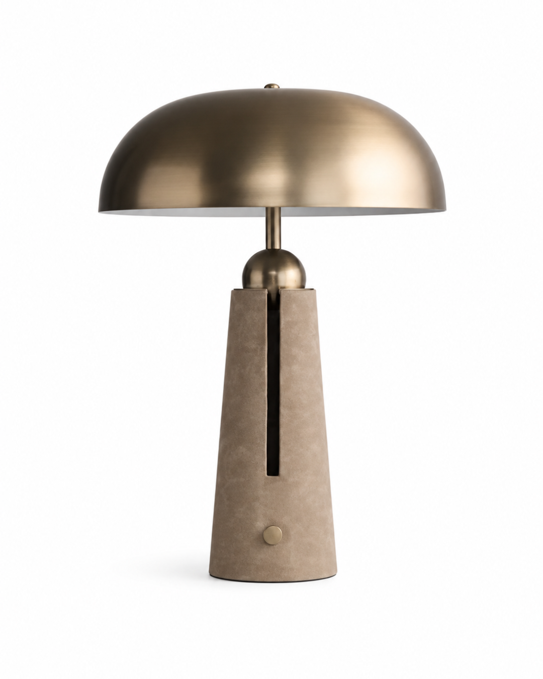 Lampe à poser champignon : fût béton et abat-jour doré brossé