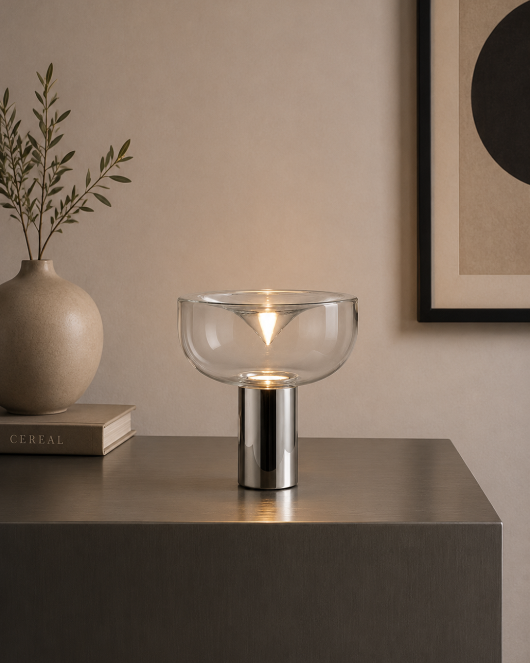 Lampe de table verre et métal : Bol lumineux