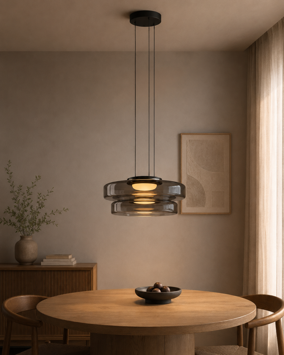 Suspension verre Wabi-sabi : Double coupelle 25+35 cm