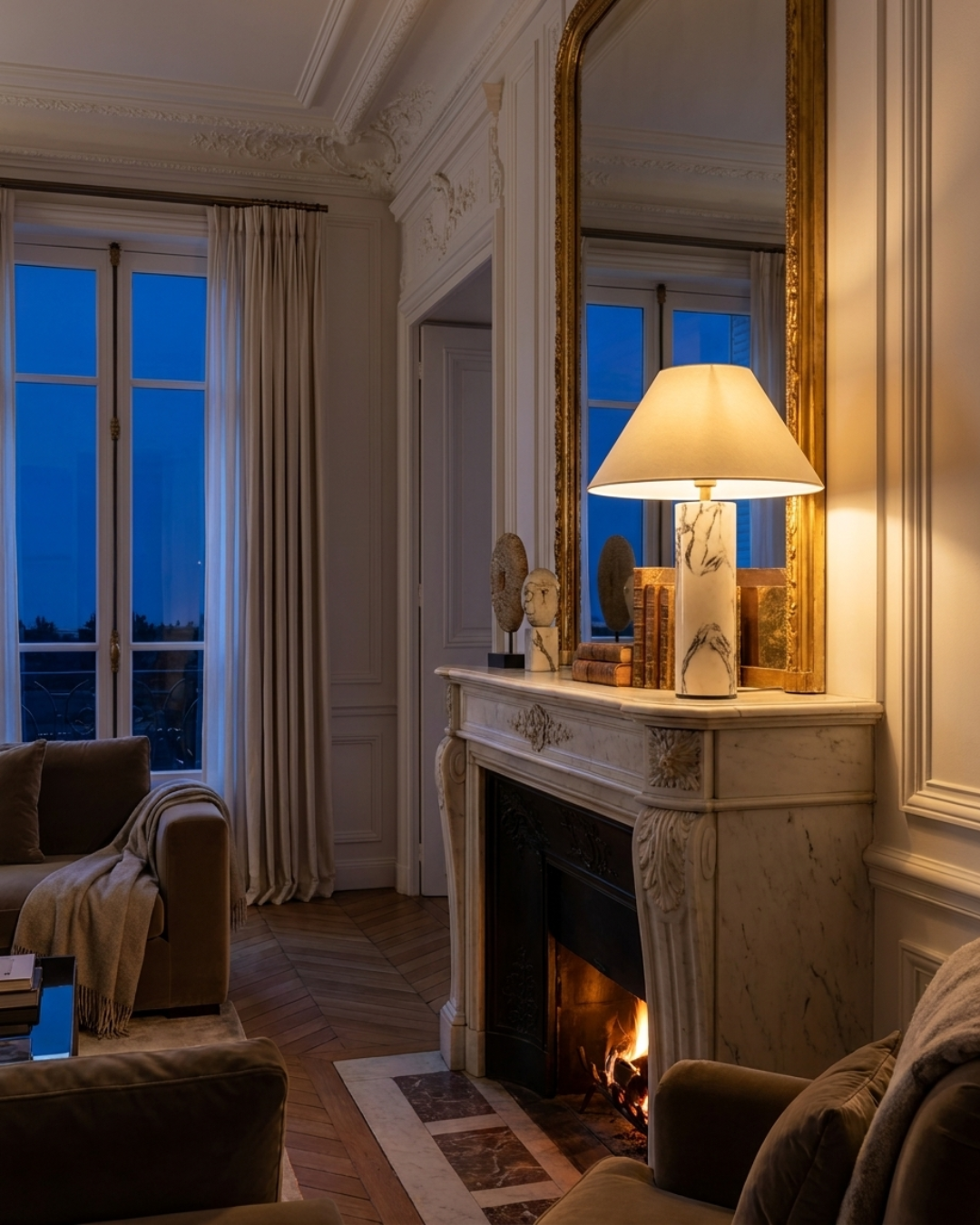 Lampe à poser : pied marbre Borghini et abat-jour conique