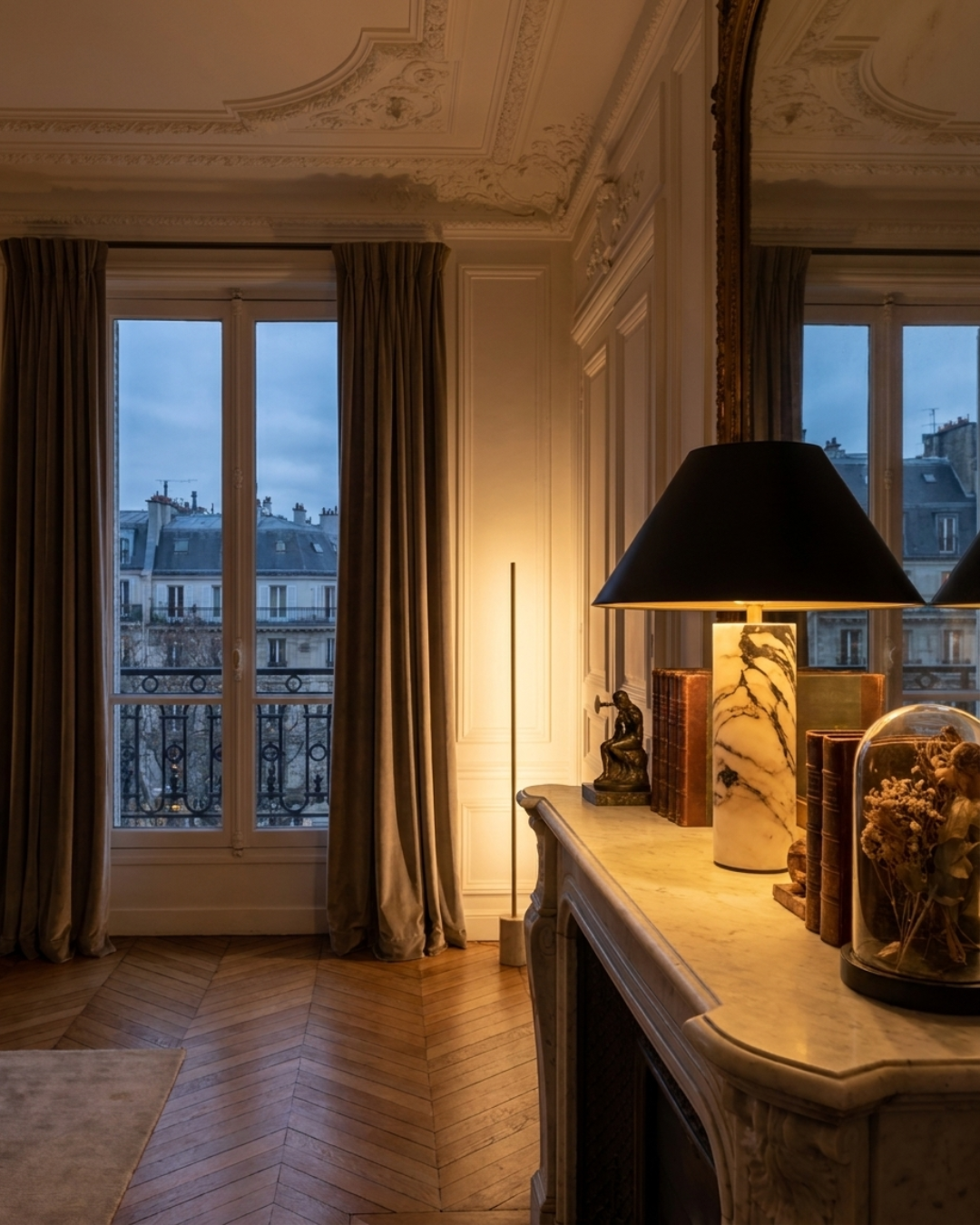 Lampe à poser : pied marbre Borghini et abat-jour conique