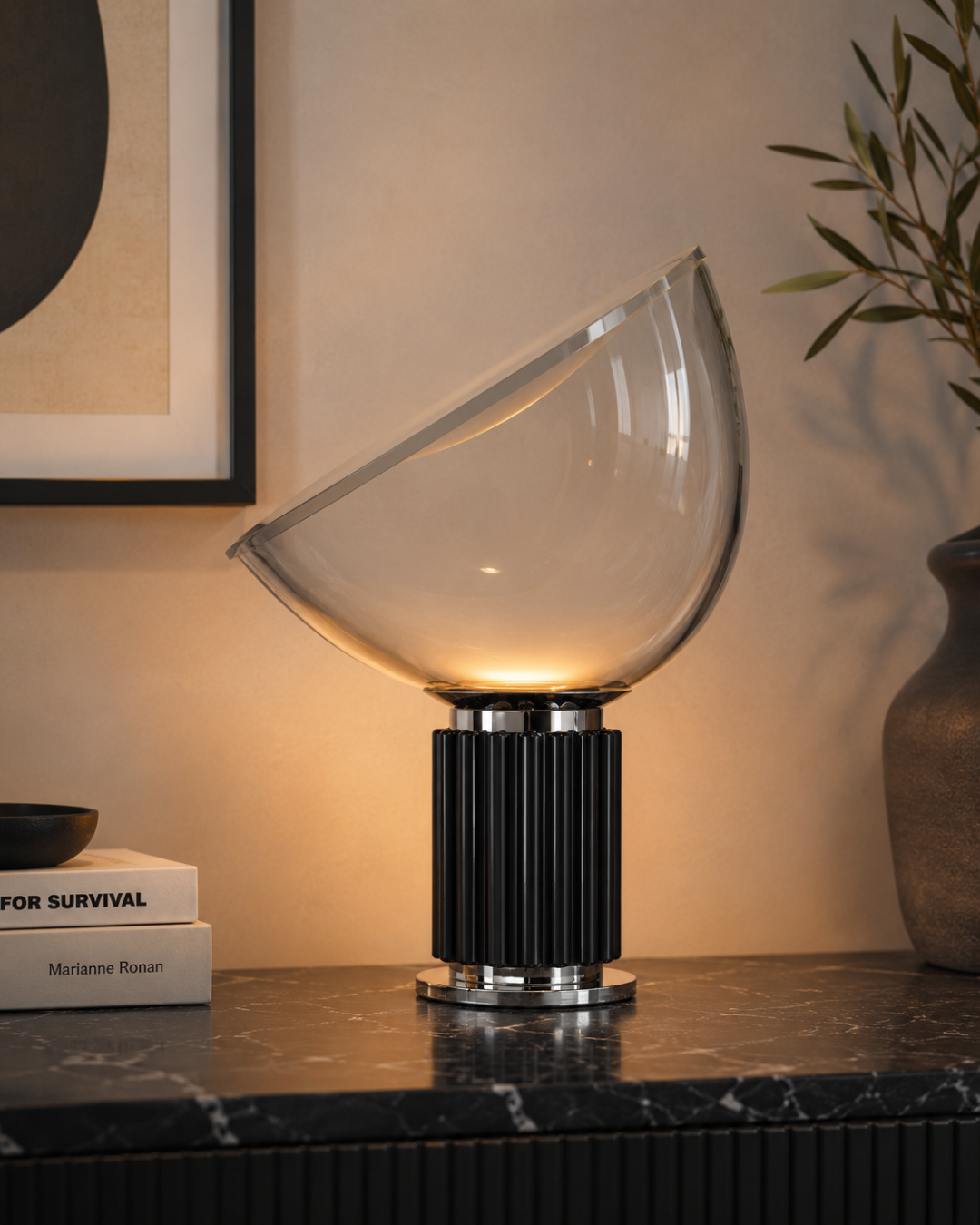Lampe de table verre et métal : Écran incliné petit format