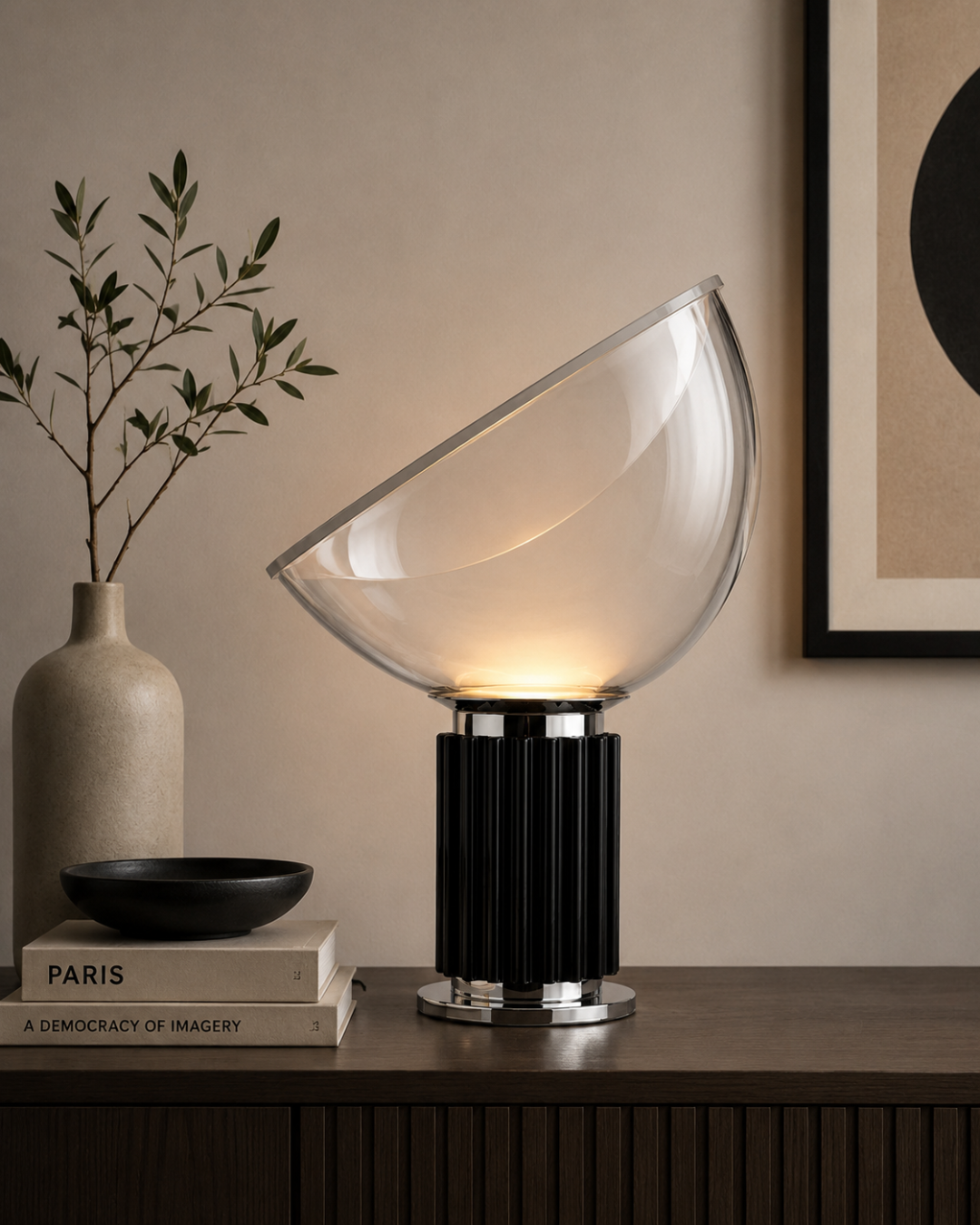 Lampe de table verre et métal : Écran incliné grand format
