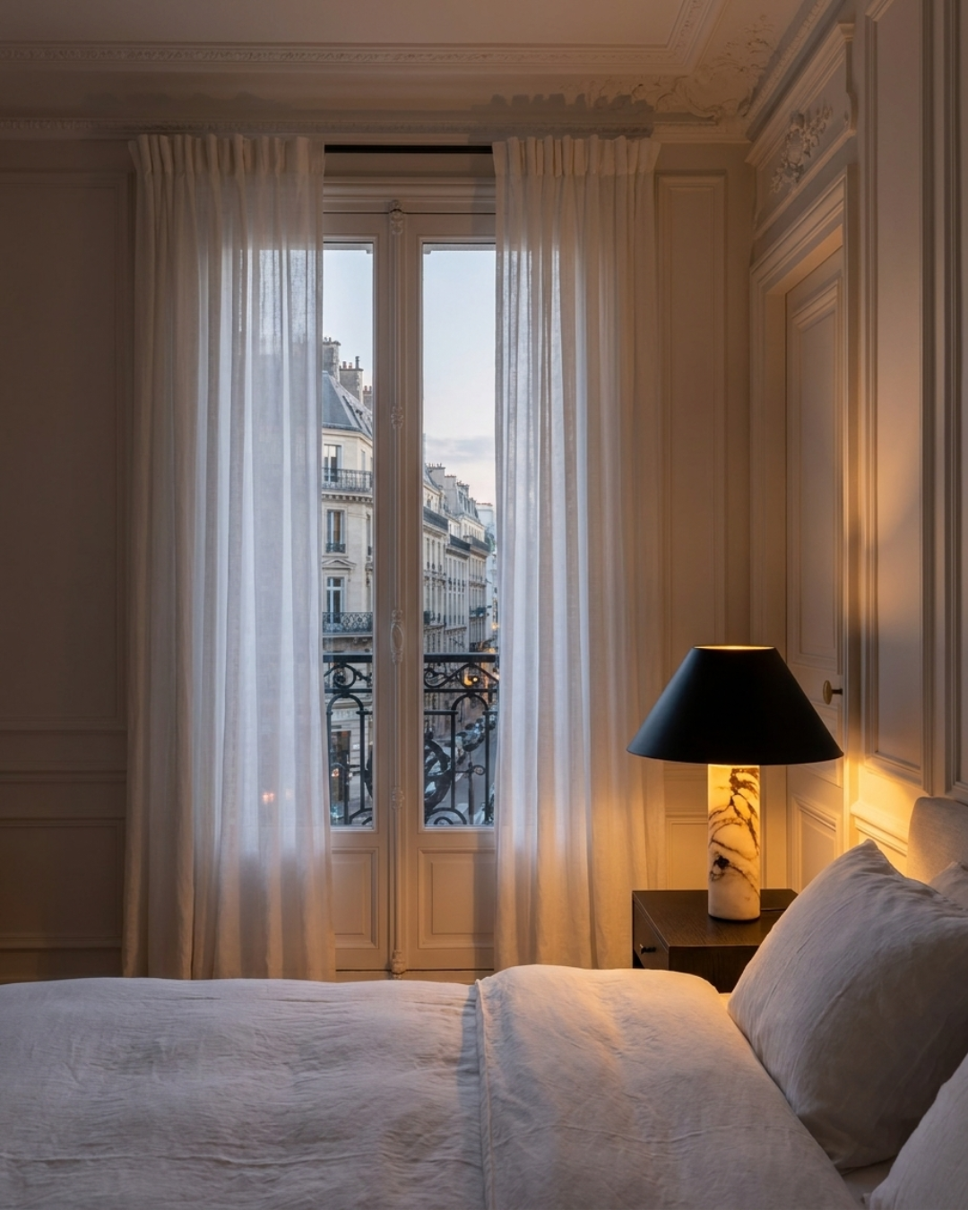 Lampe à poser : pied marbre Borghini et abat-jour conique