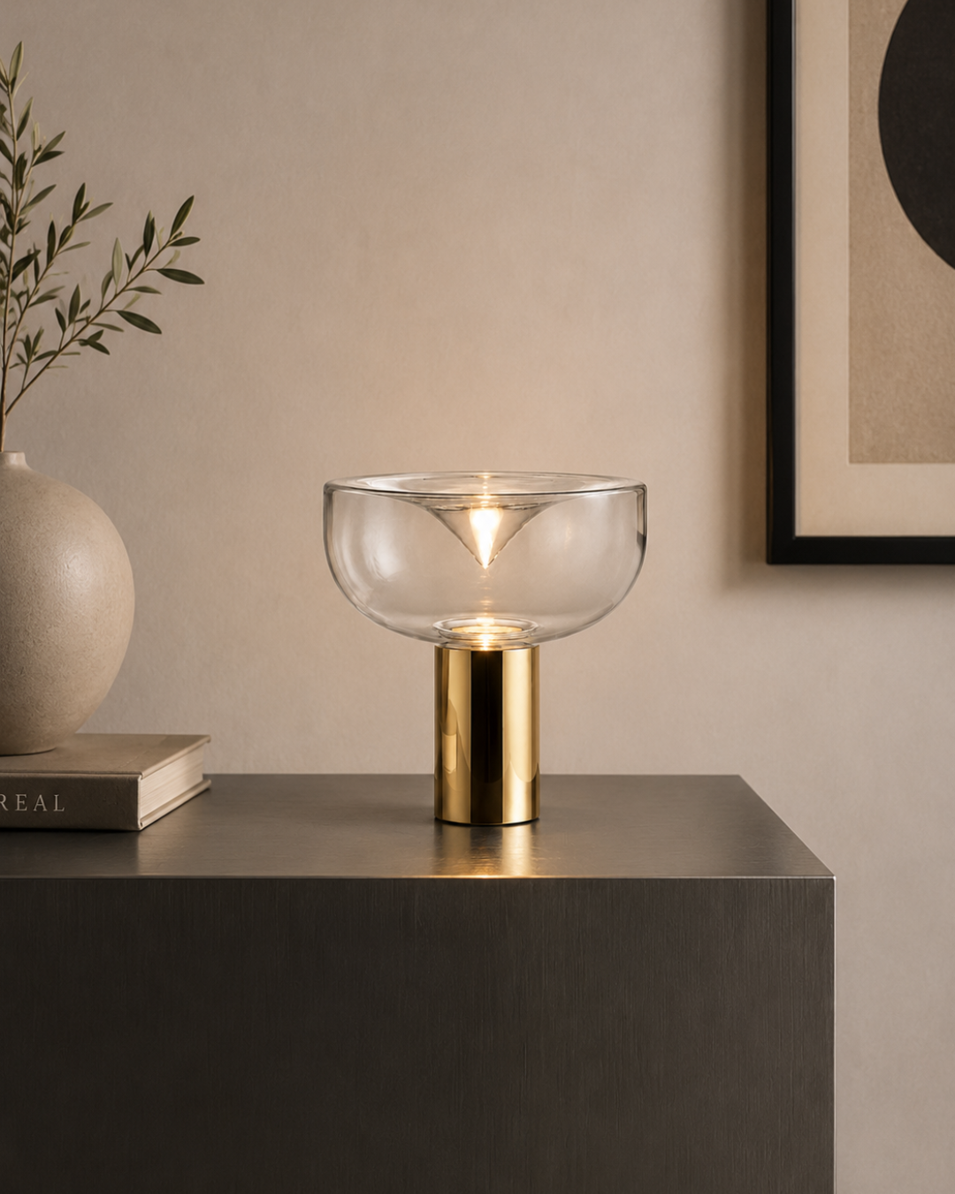 Lampe de table verre et métal : Bol lumineux