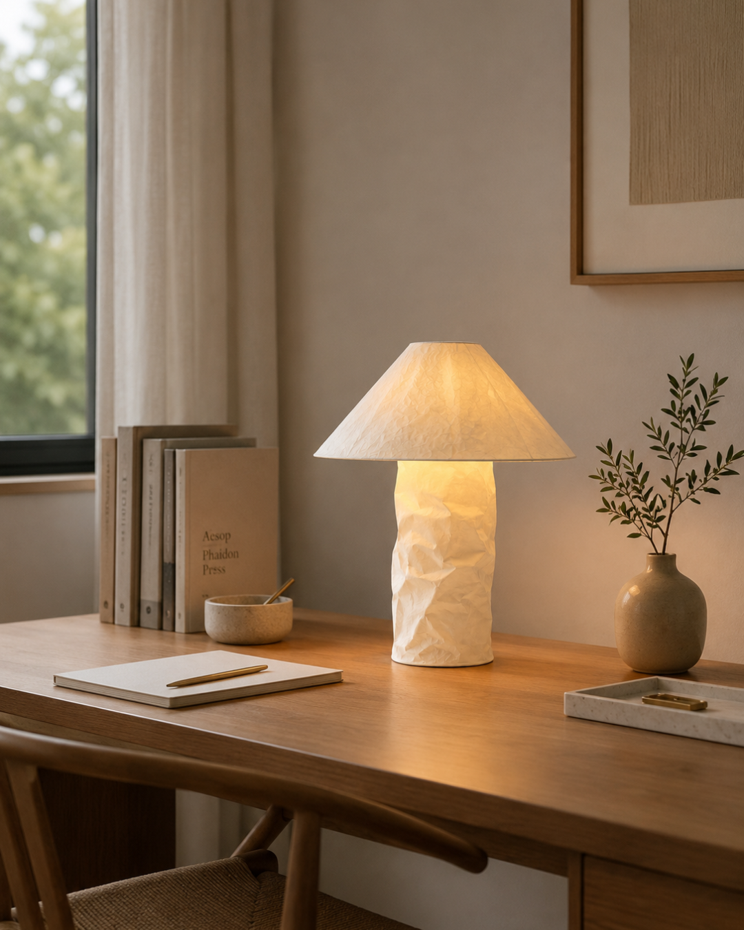 Lampe de table papier synthétique : Wabi-sabi froissé