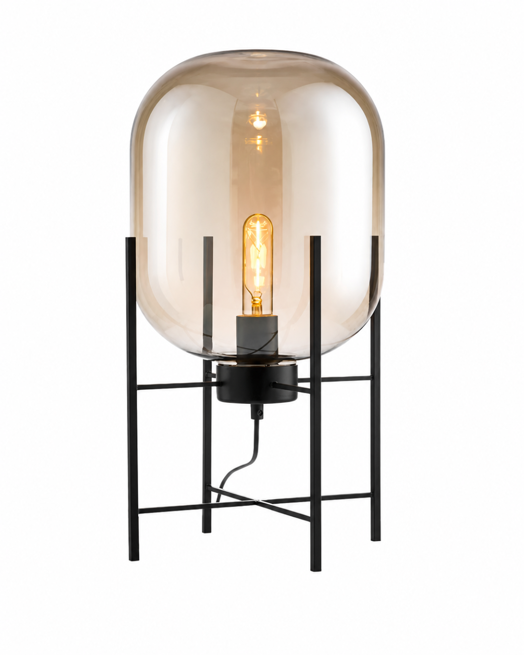 Lampe de table verre et trépied métal : Globe sur pieds