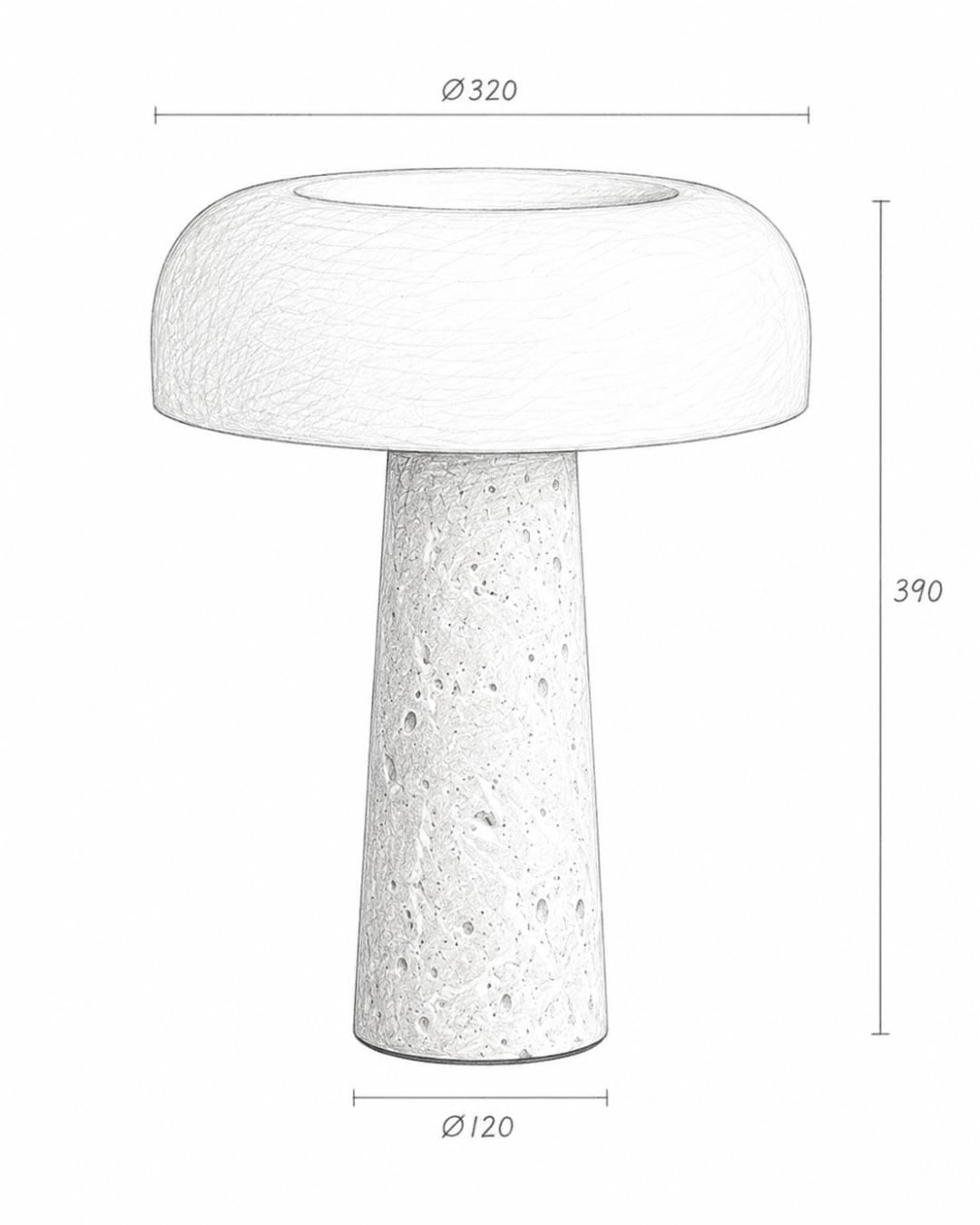 Lampe à poser champignon : travertin et verre soufflé